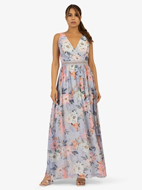 Продажа по низкой цене оригинального длинного шифонового платья с принтом на всю длину на онлайн витрине Апарт